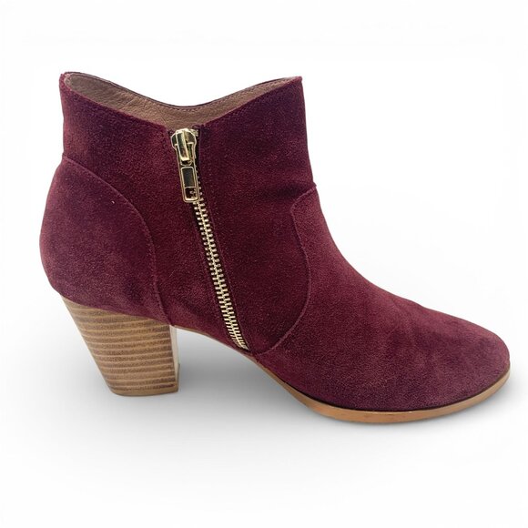 Anthropologie Burgundy Suede Heeled Ankle Boots Side Zip Size 9.5 - Picture 10 of 10